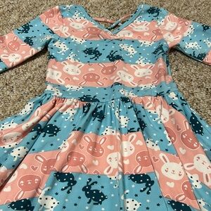 Bunny Dot Dot Smile Colorful Twirl Dress 3-4y Easter Rabbit Dress